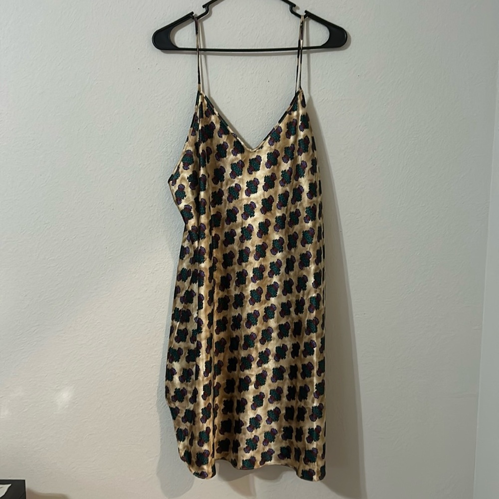 Vintage Dentelle vivid gold satin floral slip dress, Size:2X